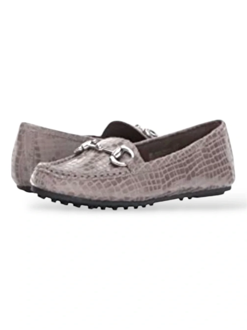 Aerosoles Fall Taupe Embossed Croc Reptile Collegiate Flats Loafer w Silver Bit
